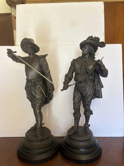 Antique Don Juan And Don Caesar Cast Metal Copper Statue In Late 19 Century 