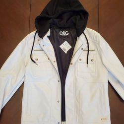 Guess Leather Jacket With Hoodie Size M