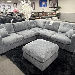 Gray Sofa Sectional w/  Free Ottoman