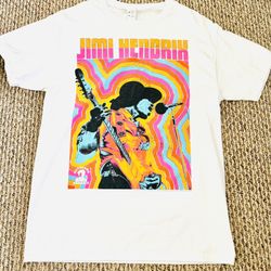 Jimi Hendrix Guitar Band Graphic White Shirt Adult Size Medium 