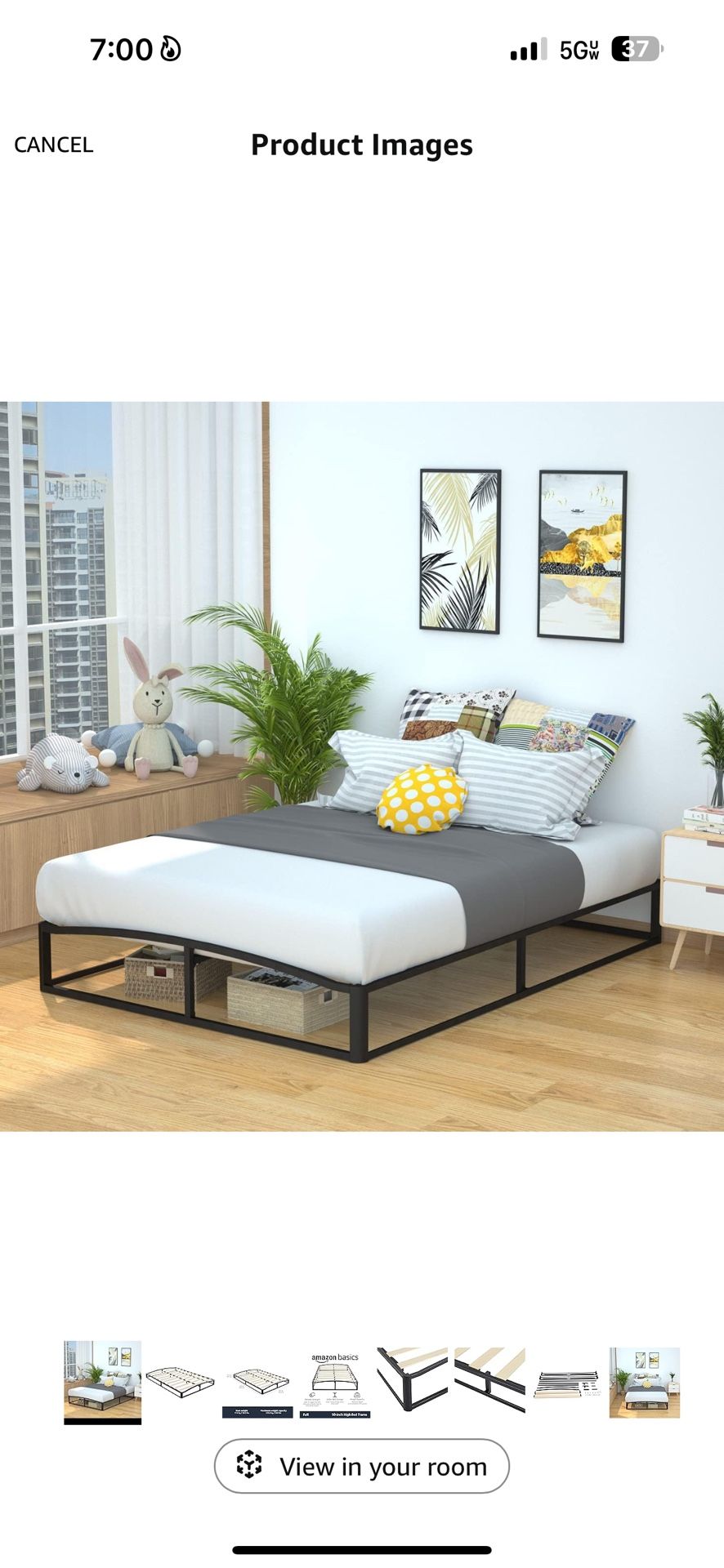 Amazon Basics Metal Platform Bed Frame with Wood Slat Support 10 inches High Full Black