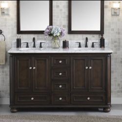Allen And Roth Wrightsville 60” Bath Vanity In Coffee Oak With Terrazzo Top