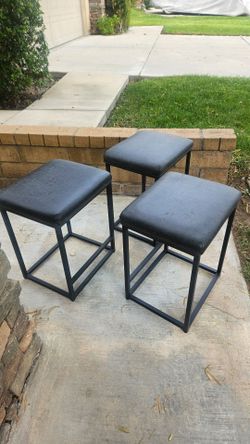 Set of 3 Black Metal Frame Stools