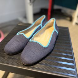 [Price Lowered] Stubbs & Wootton Palm Beach Flats – Size 8 – Navy with Turquoise Trim 