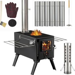 Hot Tent Stove, AVOFOREST Wood Burning Stove, Small Wood Stove with 7 Stainless Chimney Pipes for Outdoor Heating & Cooking, Ice Fishing, Hunting