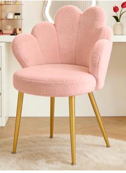 New Pink Vanity Accent Chair w/ Gold Legs – Bouclé Makeup Desk Chair