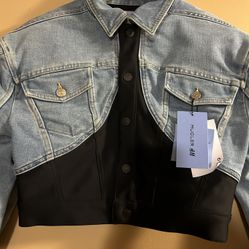 Women BRAND NEW denim & black Stretch Material MUGLER Jacket, Size M