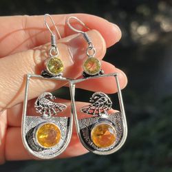 925 silver overlay Citrine Earrings