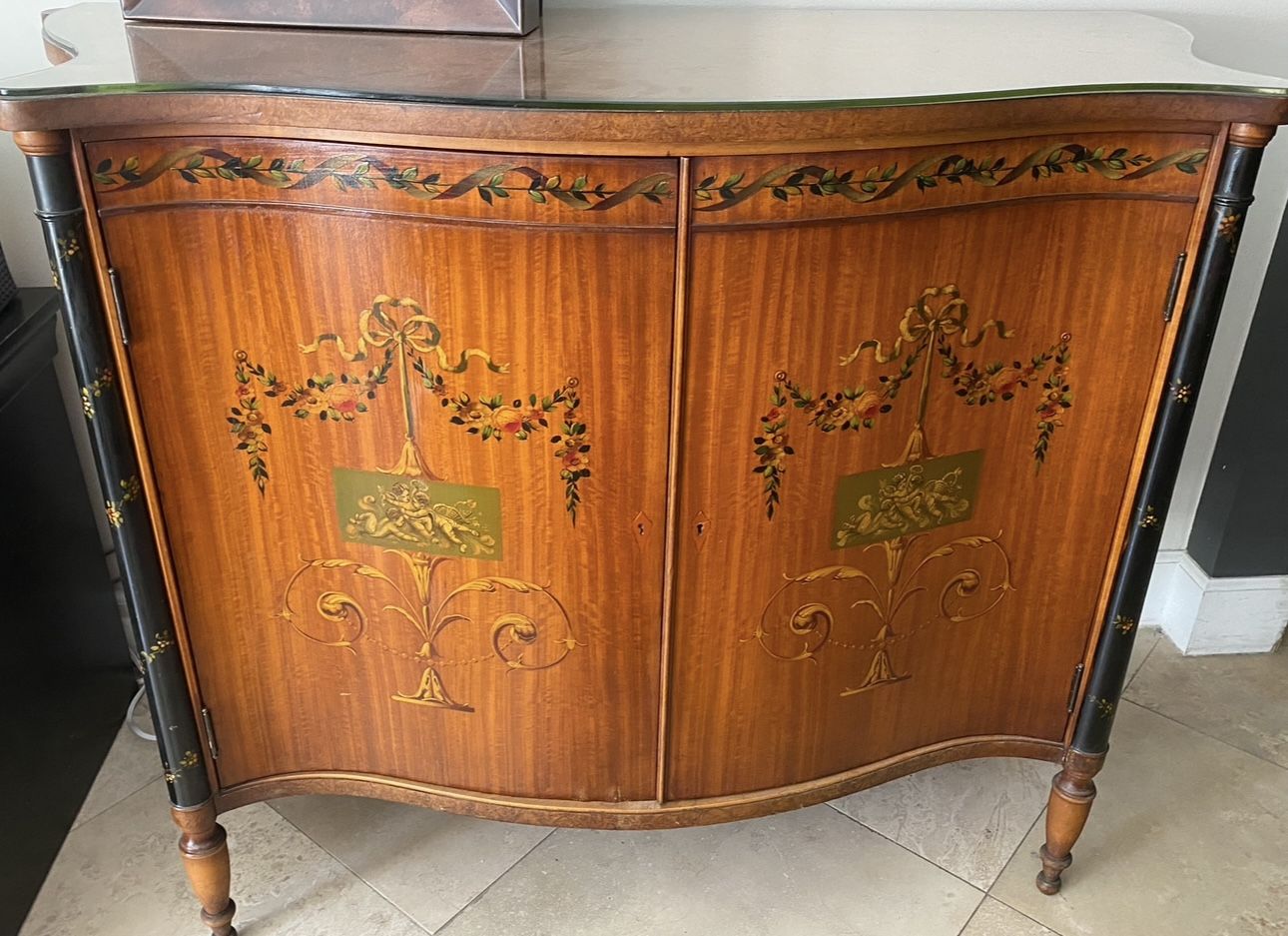1920s Satinwood Adams Style Paint Decorated Commode Dresser Buffet