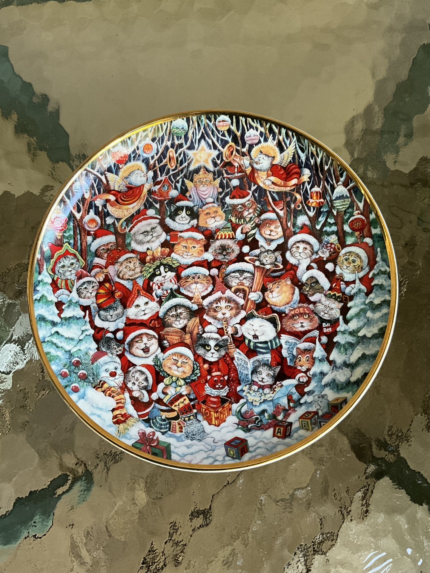 Porcelain Collector Christmas Plate Franklin Mint Santa Claws Cats 8 Inch, limited edition