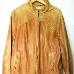 Brunello Cucinelli Mens Tan Brown Leather Bomber Biker Jacket Size XXL Italy