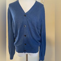Blue Button-Front Cardigan Cotton Blend Uniqlo