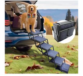 Dog Ramp for Car Truck and SUV Dog Stairs for Large Dogs Folding Pet Stairs with Non-Slip Rug Surface Supports Up to 250 lbs (6 Steps)