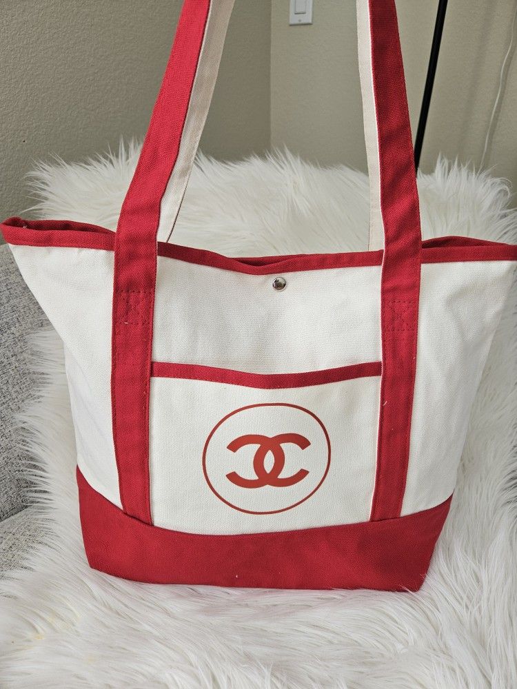 Large Canvas Totebag With Red Accent