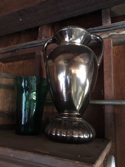 Large Metallic Silver Glaze Urn / Vase * Holiday Didplay