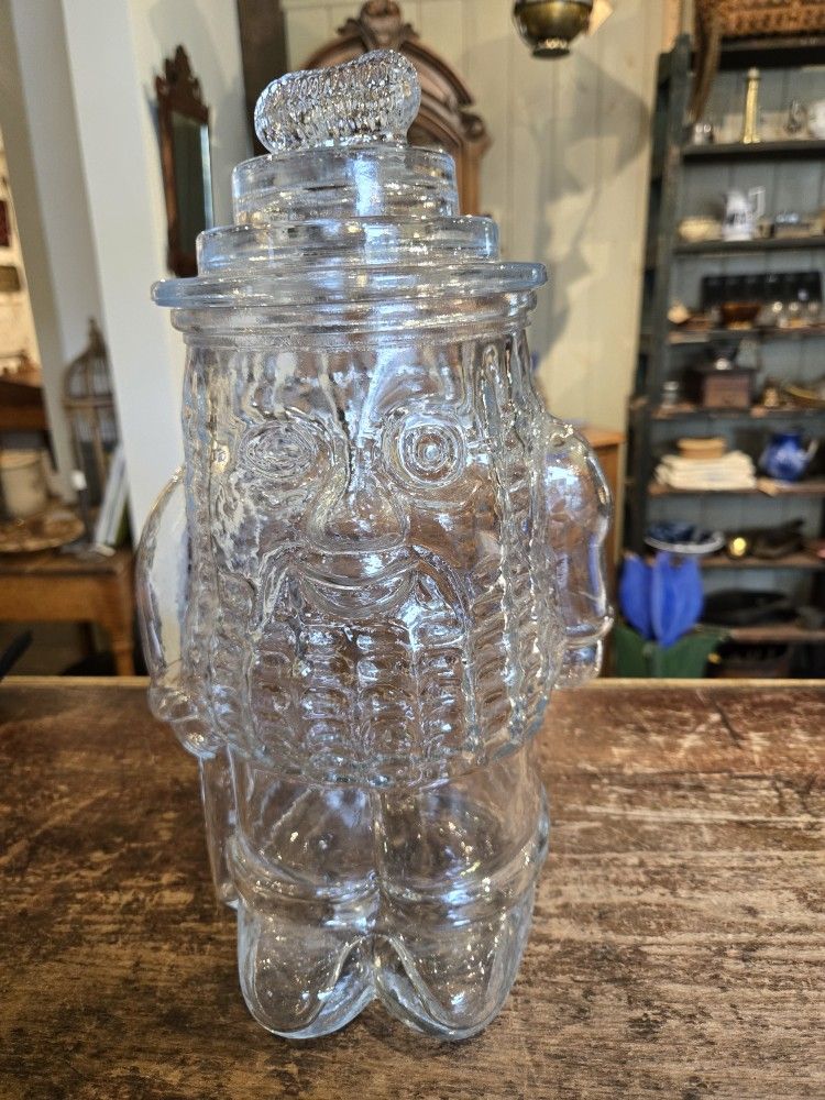 Mr.Peanut Planters Glass Cookie Jar 13" clear glass