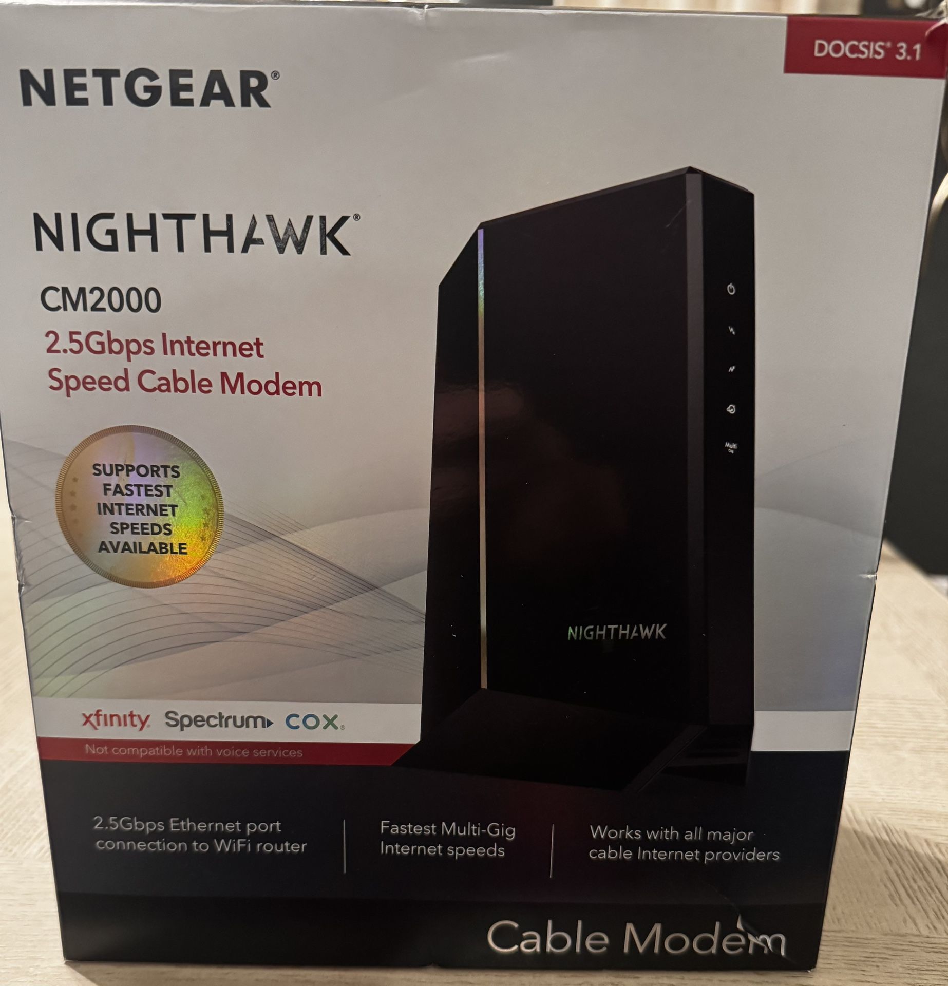 NETGEAR NightHawk Modem (CM2000) - Compatible With All Cable Providers Incl. Xfinity, Spectrum, Cox - For Cable Plans up to 2.5Gbps -