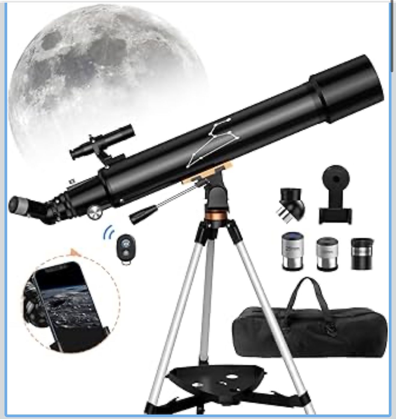 New Telescope, 80mm Aperture 800mm Telescopes for Adults Astronomy & Kids & Beginners, Portable High Powered Refracting Professional Telescope with an