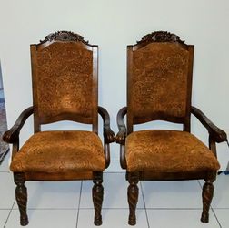 TWO, VINTAGE, HAND MAND FABRIC TABLE CHAIRS