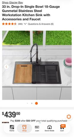 Glacier Bay 33 in. Drop-In Single Bowl 18-Gauge Gunmetal Stainless Steel Workstation Kitchen Sink with Accessories and Faucet