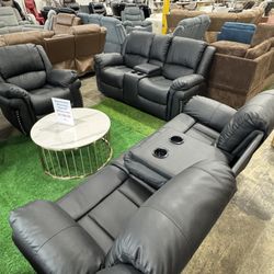 Black Recliner Living Room 3Pcs Set (12/28) / Juego De 3 Piezas Para La Sala De Estar Reclinable Neg