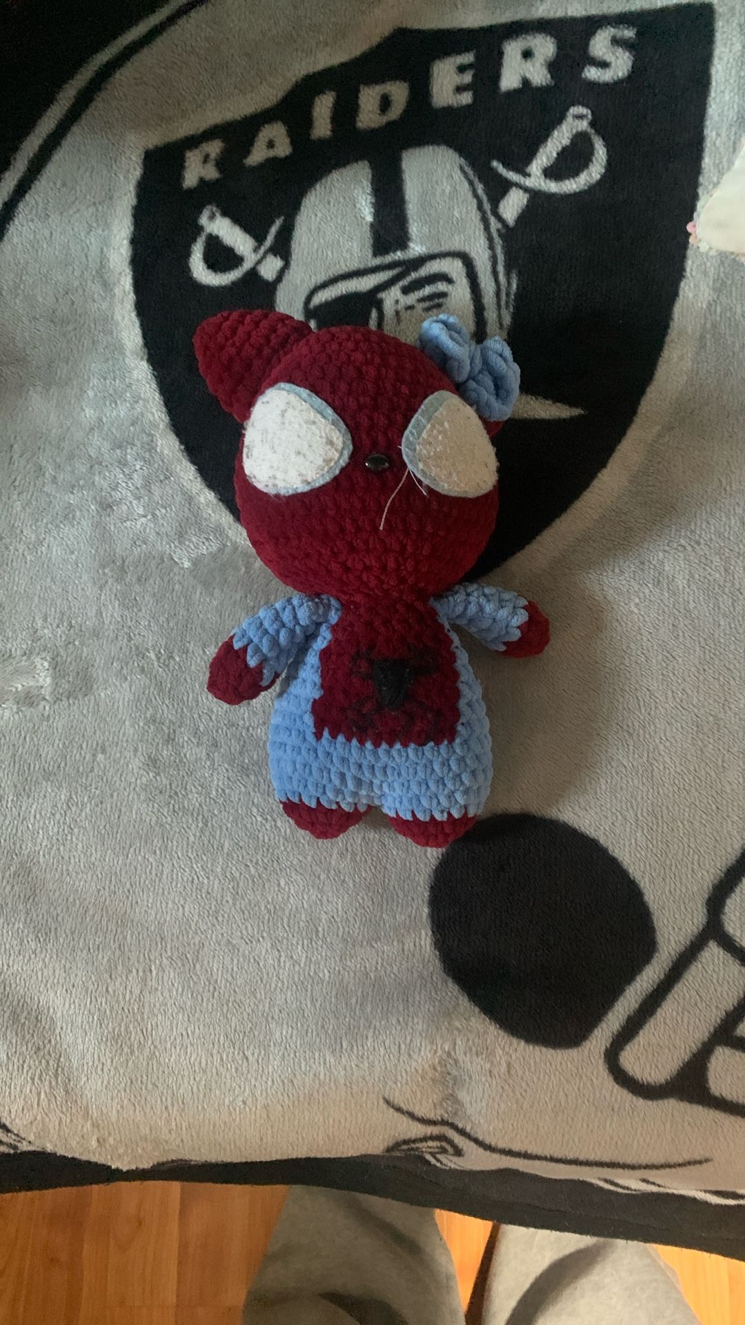 knitted spiderman n hello kitty stuffed animal