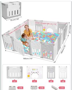 Portable Play Area for Indoor or Outdoor, Grey White, 18 Panel