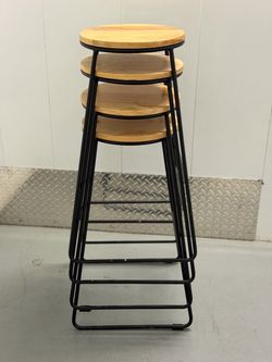 Set of 4 Wood & Black Metal Bar Stools