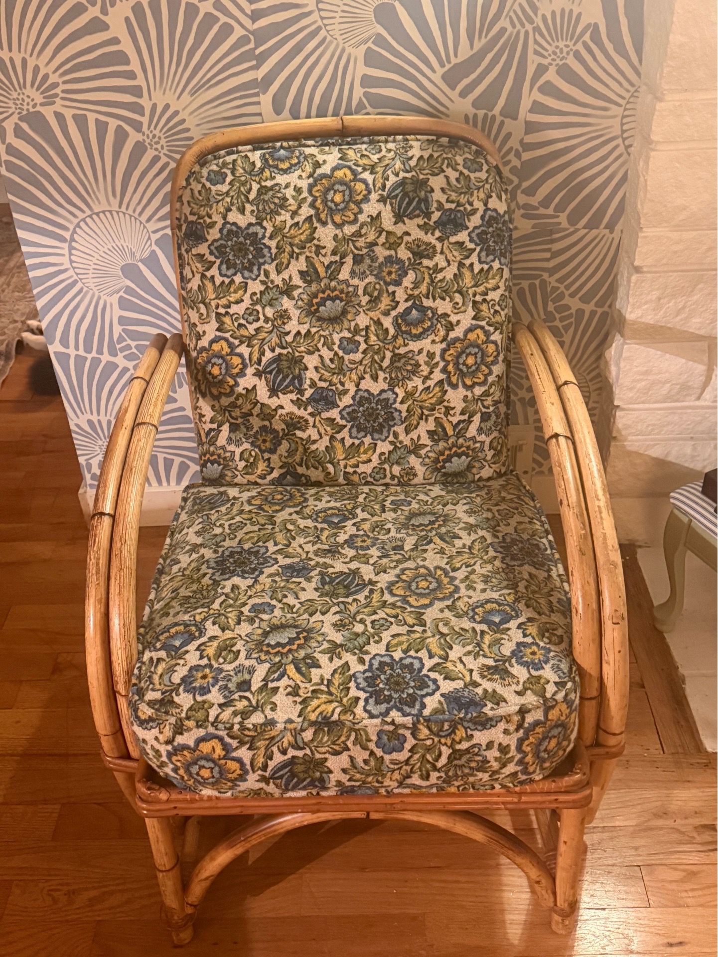 Vintage Mid-Century 3-Strand Rattan Armchair / Boho Sunroom Lounge Chair