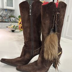 Paciotti Suede Boots with Lace-Up & Fur Detail