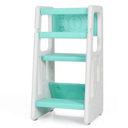 Kids Kitchen Step Stool with Double Safety Rails Toddler Learning Stool Green