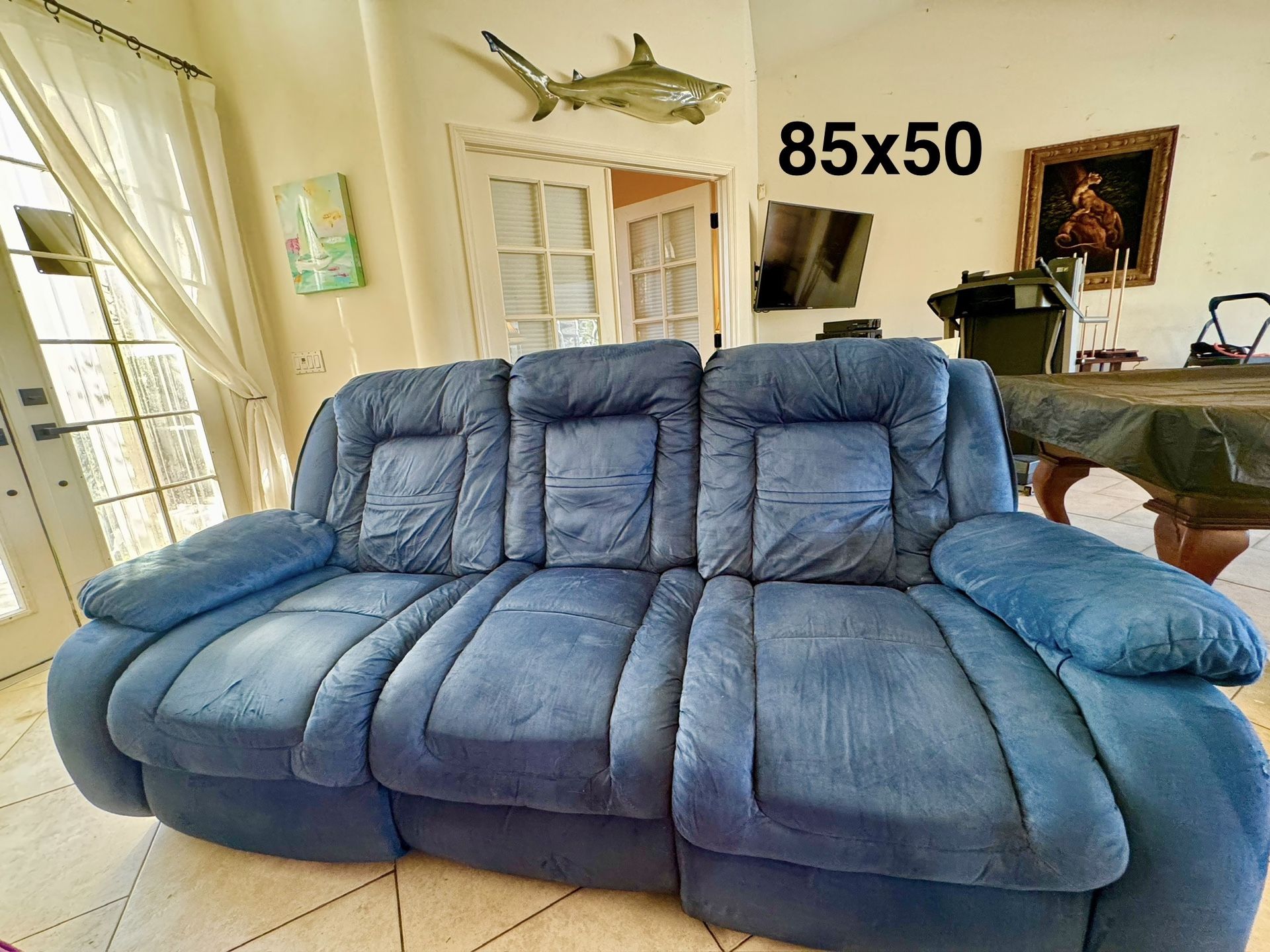 Navy Reclining Couch Set