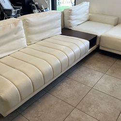 126" L-Shaped White Modular Sectional Sofa Chaise With Ottoman For Living Room