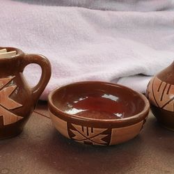 Vintage SIOUX POTTERY Vase, Pitcher, Bowl - Blacktail DEER MADE