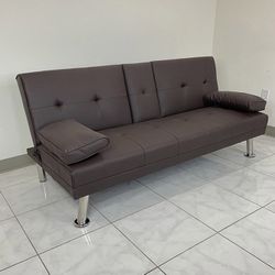 (NEW) $155 Sofa Bed Futon Convertible Folding Recliner Couch Furniture 65x30x31” Cup Holder 