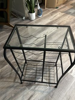 $15 - Glass Top Bar Stand, Wine Rack And Glass Rack.