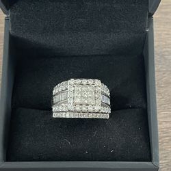 BEAUTIFUL DIAMOND RING SIZE 8.5 14K WHITE GOLD 2.00  CT TW  I ADDED 2 ADDITIONAL BANDS