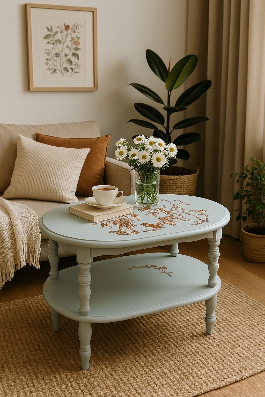 SALE!!Charming Hand-Painted Two-Tier Side Table - Unique & Elegant