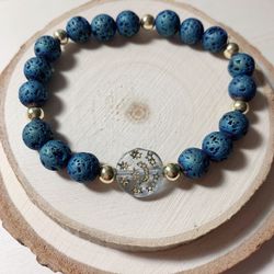 Blue Lava Beads Stretch Bracelet 