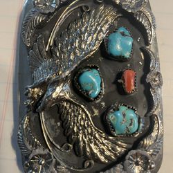 Belt Buckle ( Turquoise And Red Coral)