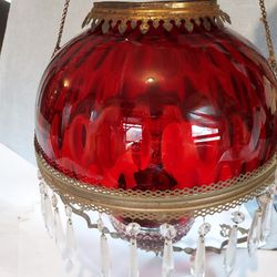 Victorian Oil Lamp Chandelier Cranberry Glass
