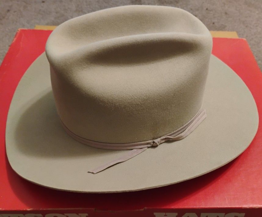 JOHN B. STETSON Orig Box 4X Beaver Cowboy Hat Size 7 3/4 silver belly