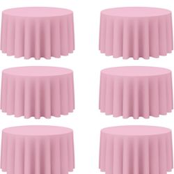 6 Pack Pink Round Tablecloths 120 Inch - Circle Bulk Linen Polyester Fabric Washable Table Cloth Cover for Wedding Reception Banquet Birthday Party Bu