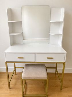 Vanity Desk with Mirror and Chair - $75