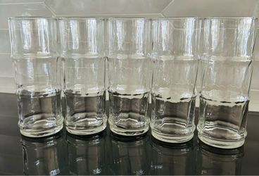 Set of 5 Vintage Libbey Bamboo Bash Clear glass tumblers.  6 3/4” tall. Holds 16 Oz.  Tiki Bamboo shape.