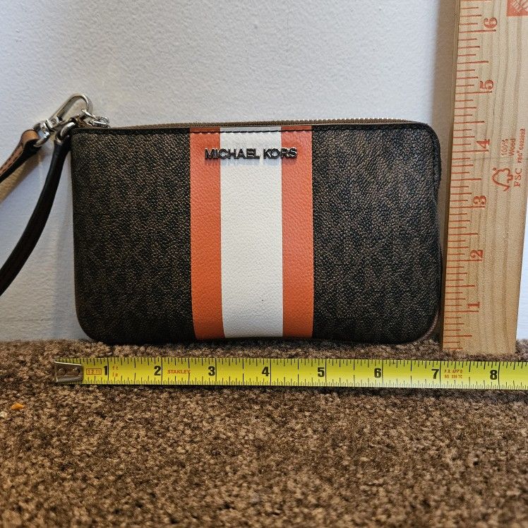 Michael Kors Jet Set Travel Logo Stripe Tangerine Wristlet Wallet