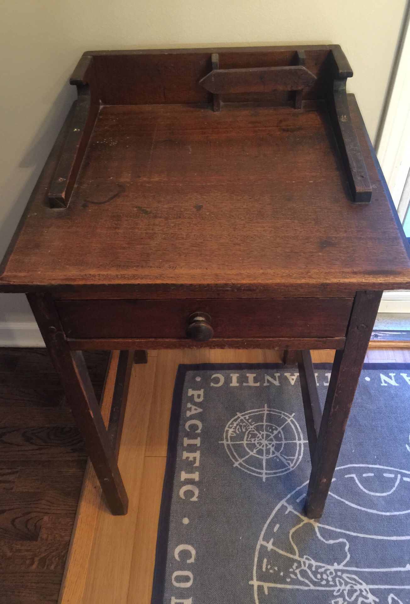 Antique Student School Desk Wood with Pencil Holder and Drawer
