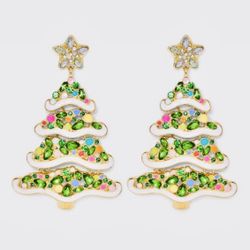 Sugarfix Baublebar Christmas Tree 'Pining For You' Charm Statement Earrings New