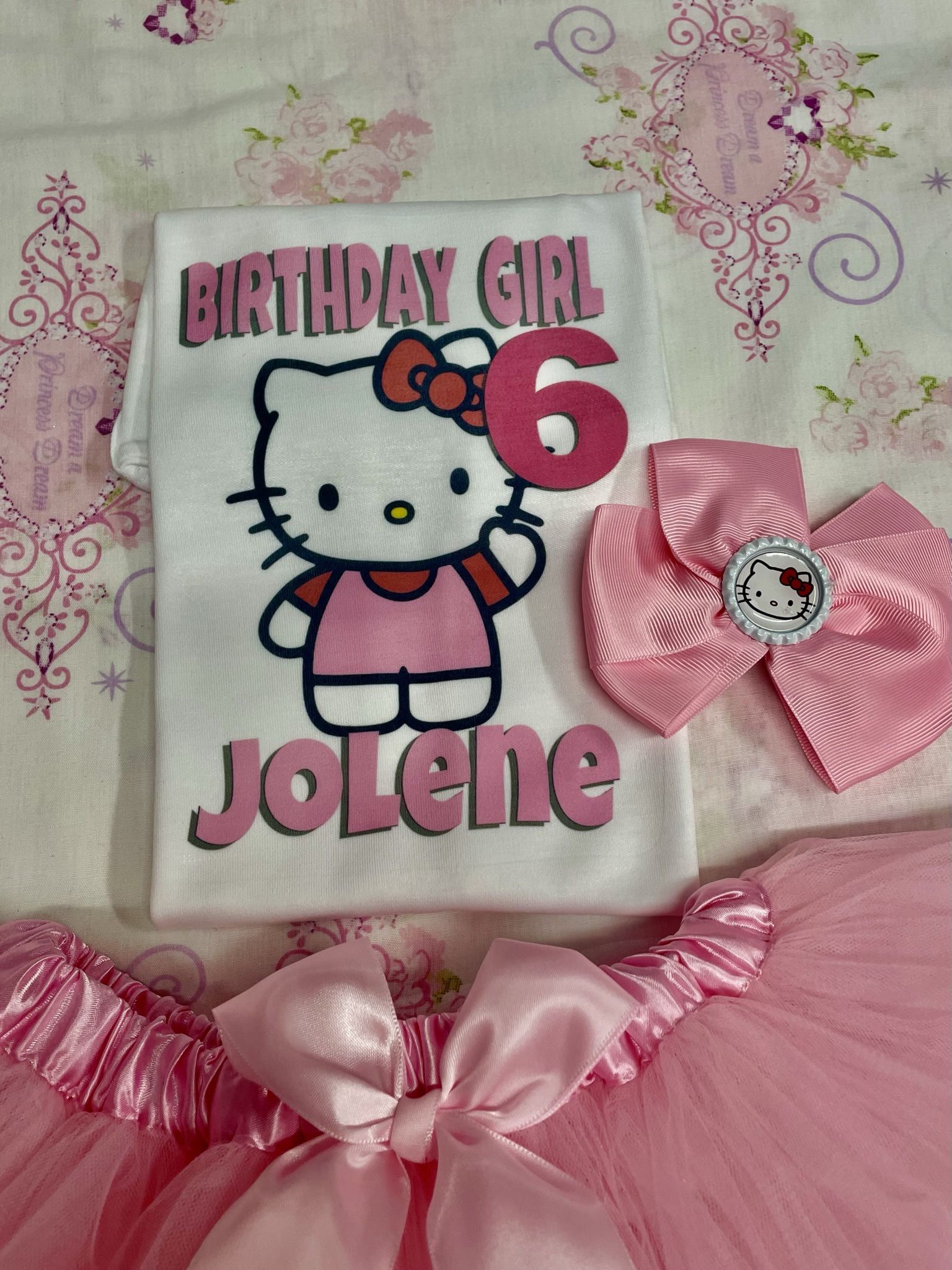 hello Kitty 6th birthday tutu Dress personalized with name and number set  of 3 pieces for Sale in Grand Terrace, CA - OfferUp
