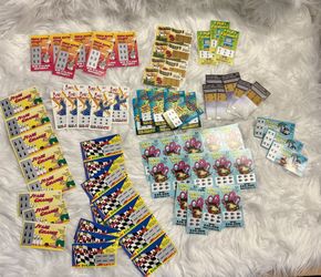 Lot of over 70 FAKE prank joke winning novelty lottery scratch tickets